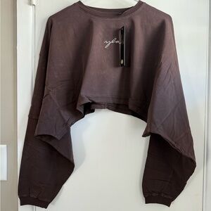 YoungLA For Her Chocolate Brown Cropped Oversized Shirt, Size XXS/XS